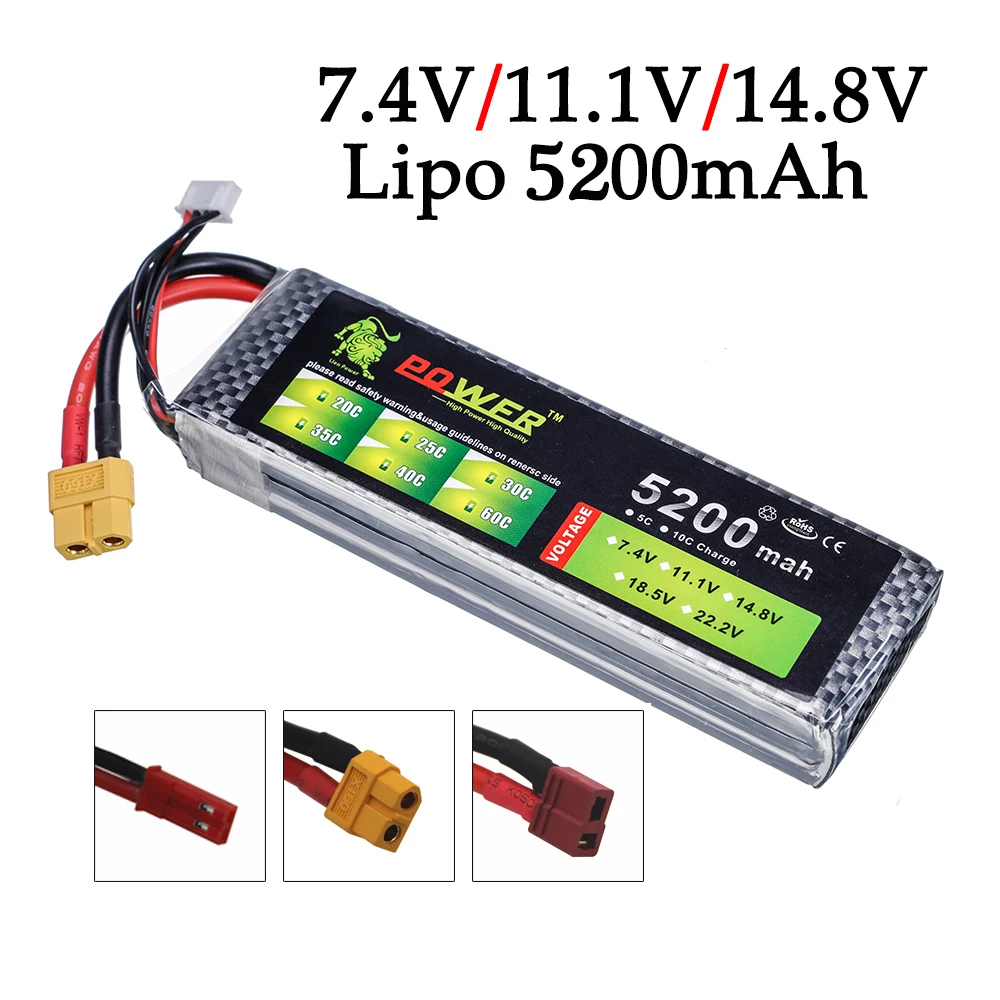 RC toys battery 7.4V 11.1V 14.8V 5200mah lipo For Quadcopter Airplane Drone Car Boat toy parts 2S 3S 4S | Электроника