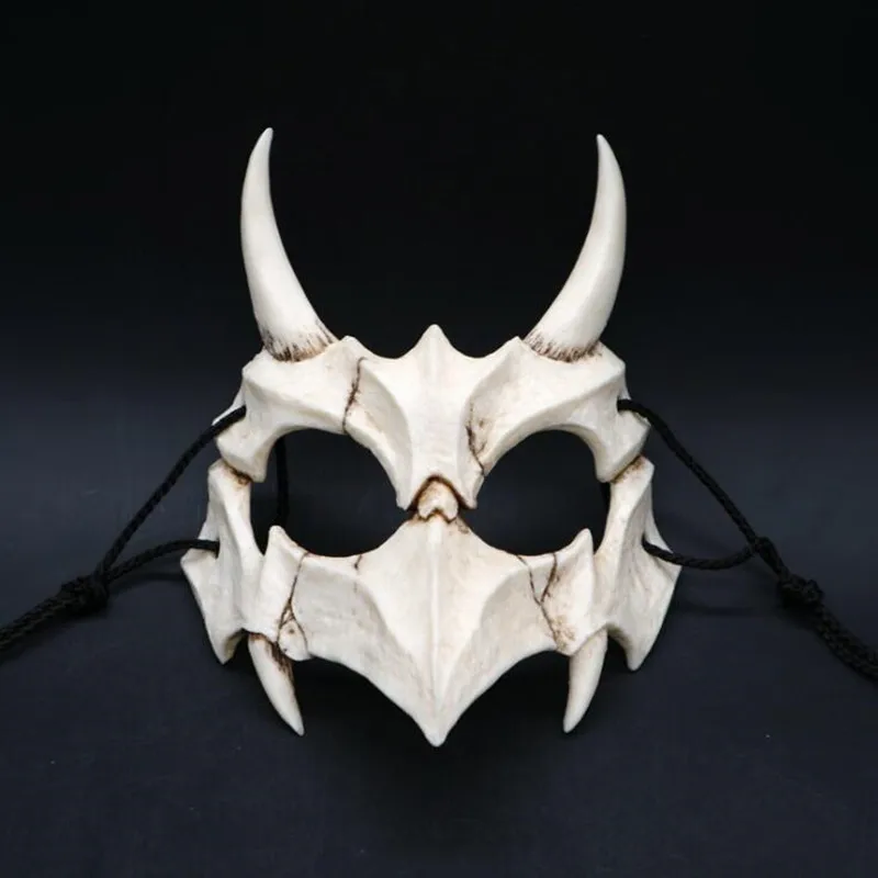 Японский Бог дракона маска на Хеллоуин для косплея черный, белый цвет свадебная брошь с цветком розы маски на пол-лица - Цвет: White A3