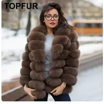 

TOPFUR Fashion Natural Fox Fur Jacket Winter Real Fur Women Thick Warm Outwear With Turndown Collar Winter Short Real Fur Basic