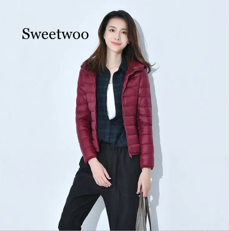 Winter Women Thin Jacket White Hooded Jackets Long Sleeve Warm Coat Parka Female