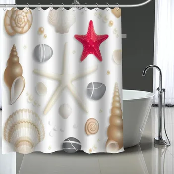 

Hot Sale Starfish Custom Pattern Polyester Bath curtain Waterproof Shower Curtains DIY Bath Screen Printed Curtain for Bathroom