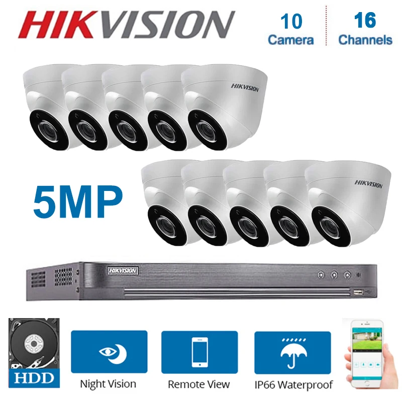 Hikvision 16 каналов DVR видеонаблюдения с 10 шт. 5MP купольная камера безопасности ночное видение Крытый CCTV системы безопасности наборы