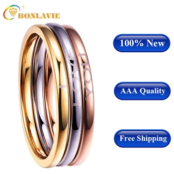 

BONLAVIE 2020 3PCS Ring Tungsten Steel Ring New Men's Rings three color Lettering I Love You Wedding Jewelry Size 7-12