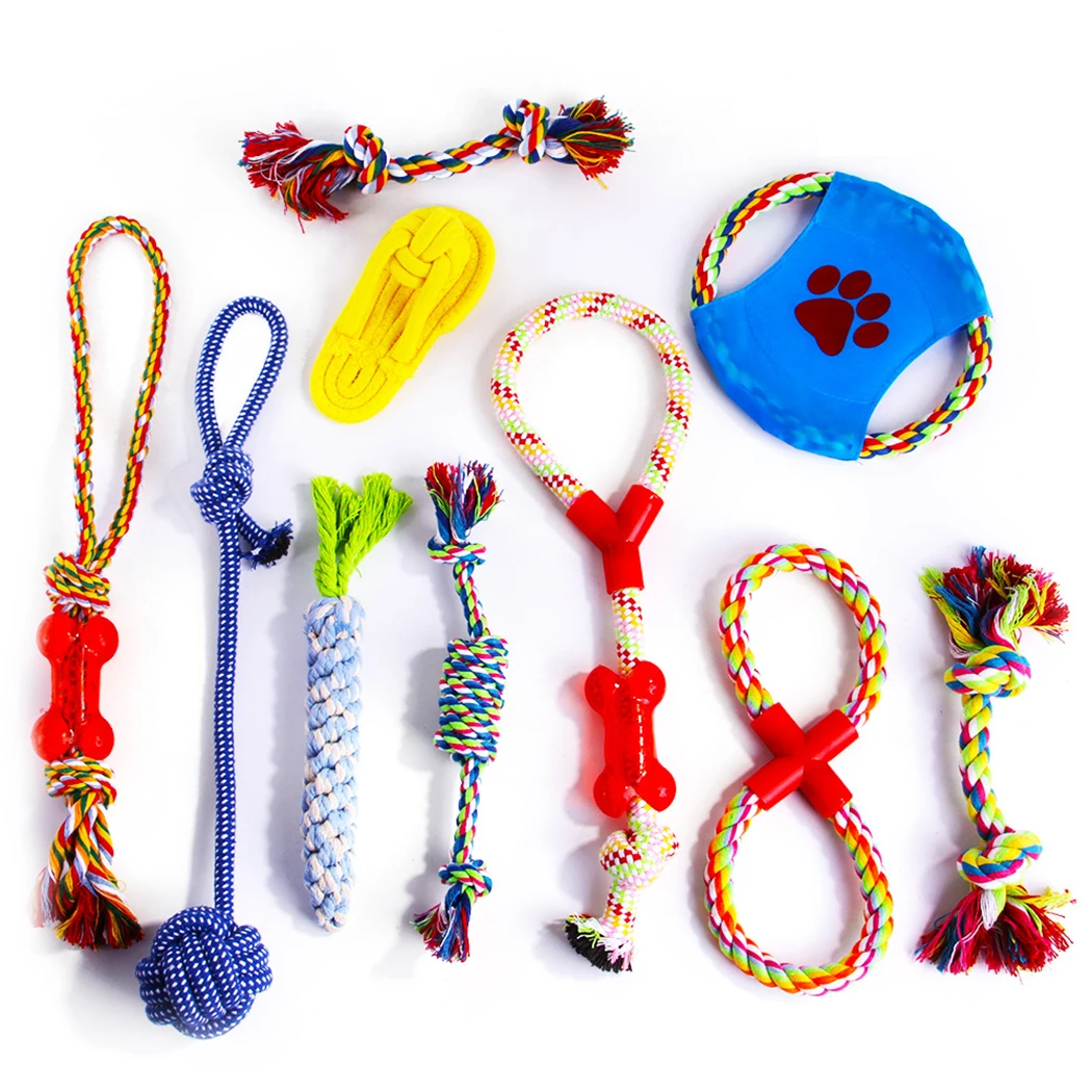 

10PCS Pet Dog Chew Cotton Rope Interactive Funny Knotted Chew Bite Resistant Toy Dog Cotton Rope Toy For Dogs Puppy Pet Supplies