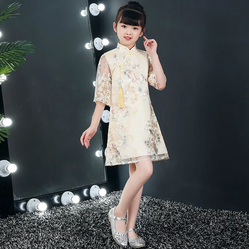 

2019 New Style Childrenswear Girls Embroidery Cheongsam Formal Dress Girls' Princess Skirt Chinese-style CHILDREN'S DAY Costume