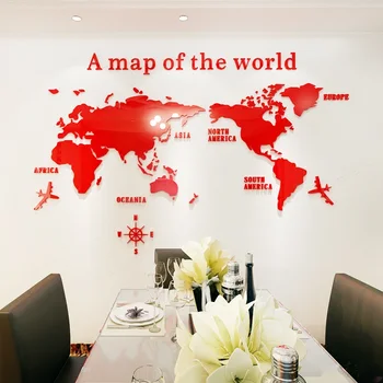 

European Version Of The World Map Acrylic 3D Wall Stickers Living Room Office Home Decoration Paper Mural Children'S Room