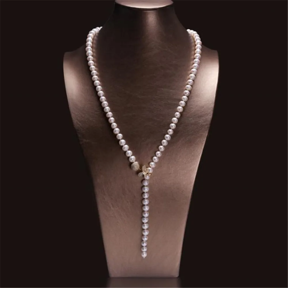 

YKNRBPH S925 Freshwater Round Pearl Sweater Necklace long paragraph single circle double circle autumn and winter sweater chain