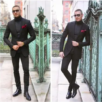 

2020 Black Men's Dresses Suit Customized Slim Fitted Wedding Groom Tuxedos Formal Groom Formal Business Suit costume homme 2 pcs