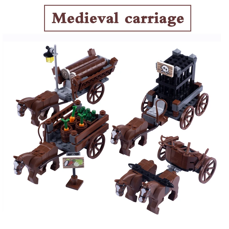 MOC Military Medieval Knights Carriage Building Blocks City bricks Classic War Castle Figures Accessories Toys Kids Gift | Игрушки и