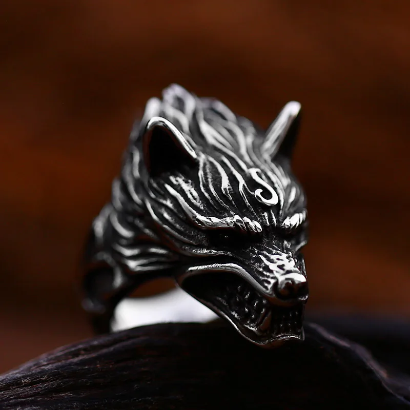 Steel Soldier Stainless Steel Punk style Animal Ice Wolf Ring Dark Vintage series Fashion unique stainless steel ring animal ring finger ring