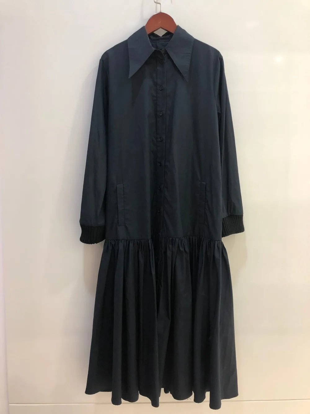 2019FW Новое Женское свободное платье с длинными рукавами женское длинное платье с оборками Дамская одежда 2 цвета пачка