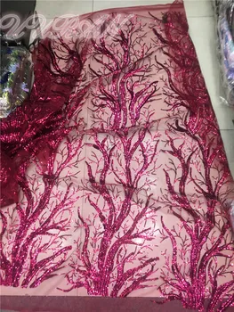 

Sequined Indian Lace Fabric 2019 Red Nigeria Mesh Voile Net Tulle Guipure Lace African Women Evening Dress Sequins Fabric