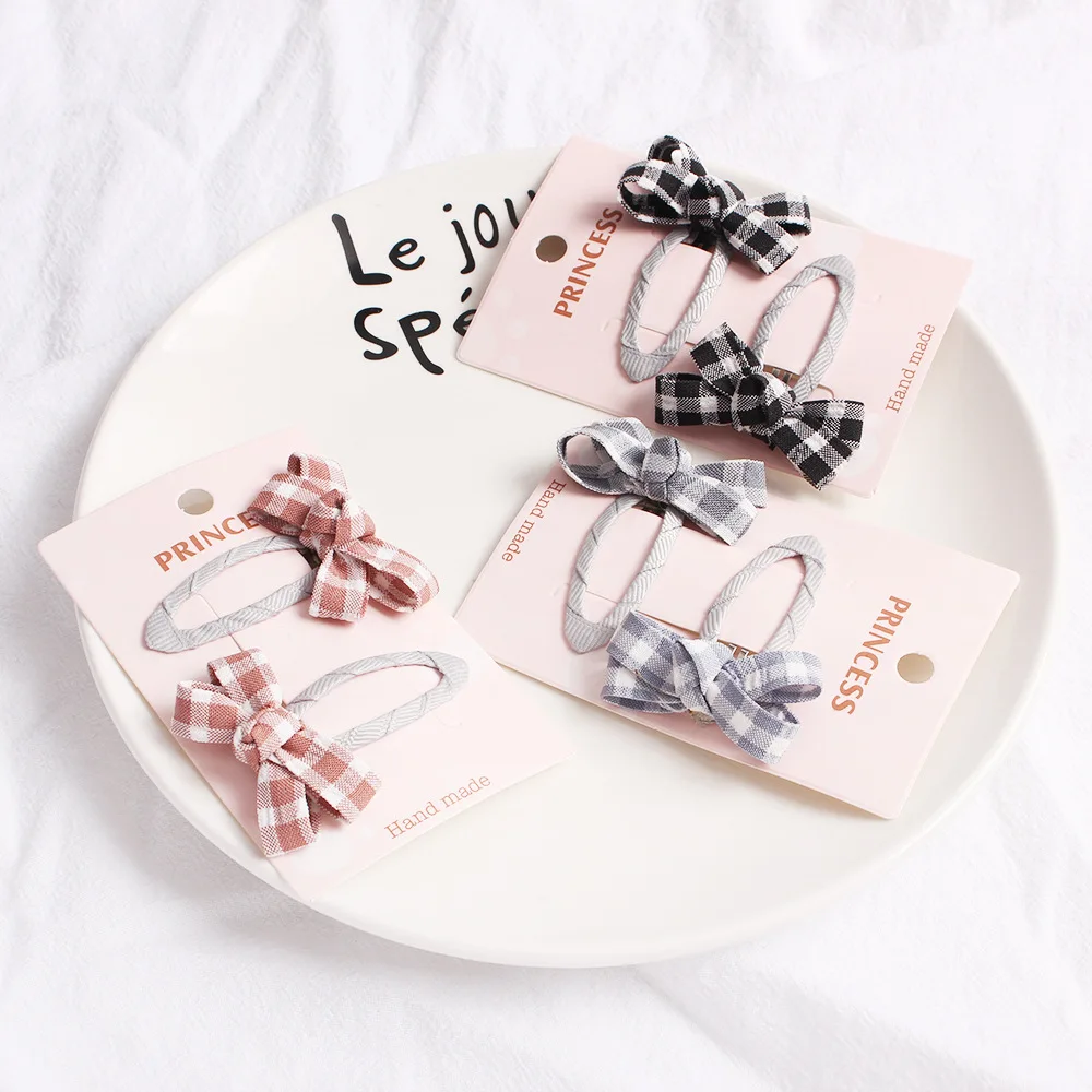 

Korean-style Plaid Bow Barrettes Handmade Fabric BB Clip Children Headdress Elegant GIRL'S Barrettes One Pair of Dress B91