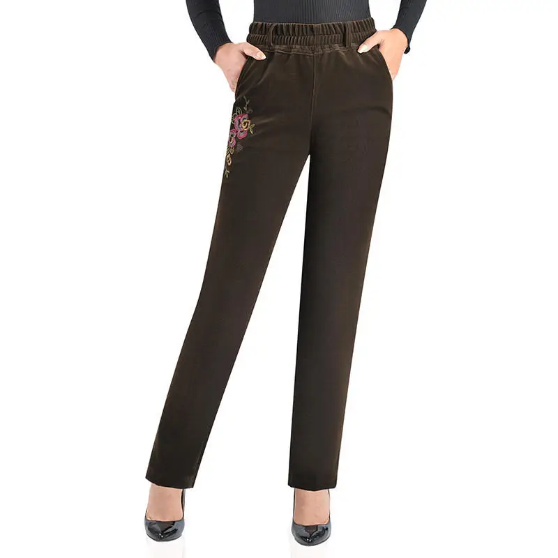 Khaki Corduroy Pants Вельветовые брюки для женщин; теплые бархатные брюки с высокой талией; Прямые повседневные вельветовые брюки для мам; женские брюки; Pantalones Mujer; Q2202 - Цвет: Khaki Corduroy Pants