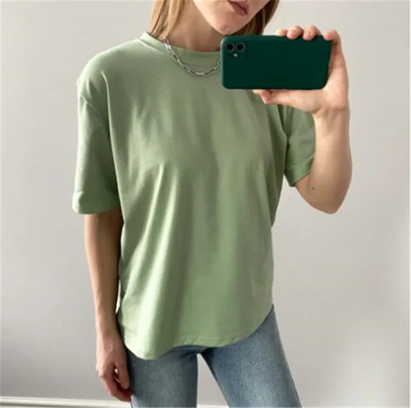 95% Cotton Candy Colors T Shirt Summer Women Loose Solid Tee Shirt Female Short Sleeve Tops Tees Causal O-Neck Basic T-shirt