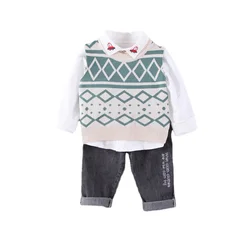 Nova Primavera Crianças de Algodão Colete Camisa Calças 3 Pçs/set Outono Meninos Roupa Do Bebê Terno Infantil Crianças Sportswear Criança Traje Casual