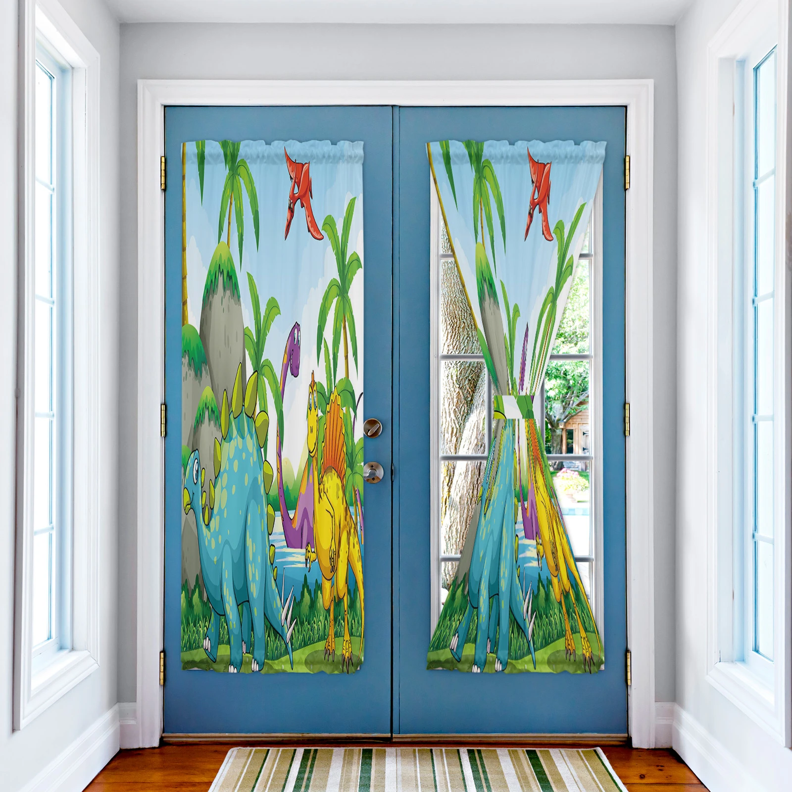 Cortinas de puerta con dibujos animados de dinosaurios para cocina,  dormitorio, sala de estar, decoración de entrada, persianas|Cortinas| -  AliExpress