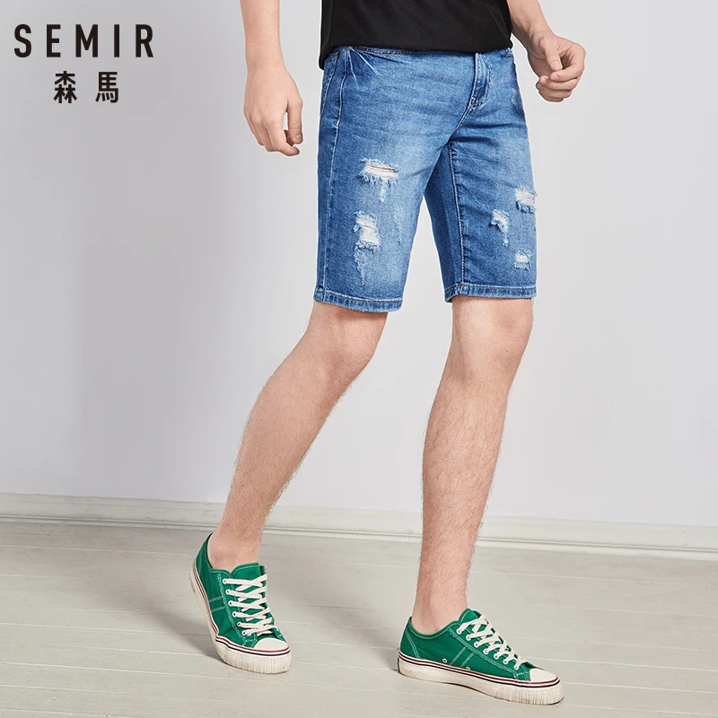Мужские джинсовые шорты SEMIR летние тонкие с дырками студенческие свободные брюки