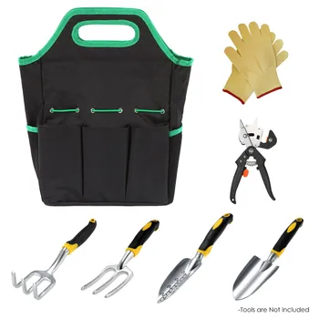 

600D+210D Oxford Fabric Garden Tool Bag with Handle Waterproof Foldable Tool Storage Bag Pouch 8 Pockets for Garden Farm Working