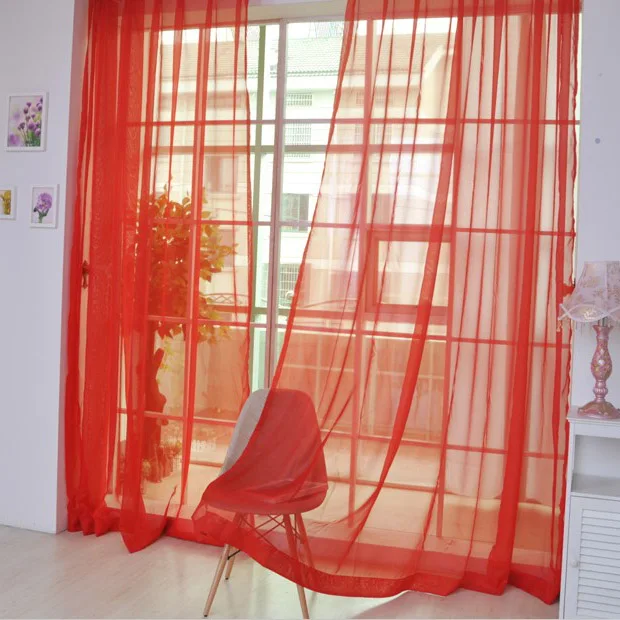 Занавеска, чистый цвет, тюль, для двери, окна, занавеска, штора, драпировка, панель, отвесный шарф, подзоры, современная, для спальни, гостиной, занавеска s Cortinas - Цвет: Красный