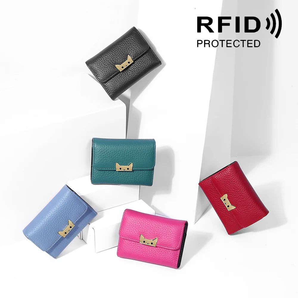 

New Top Layer Leather Organ Card Package Card Holder RFID Wallet Cowhide Sweet Lady Card Pack Coin Purse Women Clutch Bag