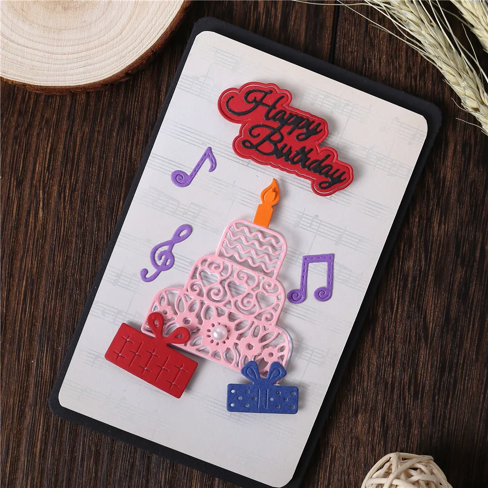 

YaMinSanNiO happy birthday cake Metal Cutting Dies New Craft Dies Scrapbooking Album DieCut Embossing Stencil Card Making Decor
