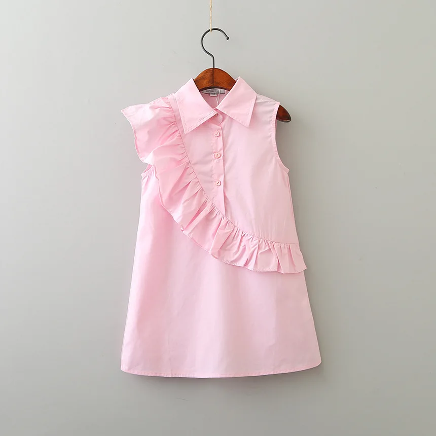 Летняя Однотонная рубашка в Корейском стиле без рукавов с отложным воротником для девочек Рубашка для девочек B09