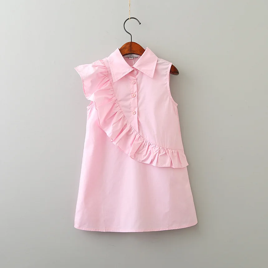 

2019 Summer Korean-style Girls Long Sleeveless Fold-down Collar Solid Color Shirt GIRL'S Shirt B09