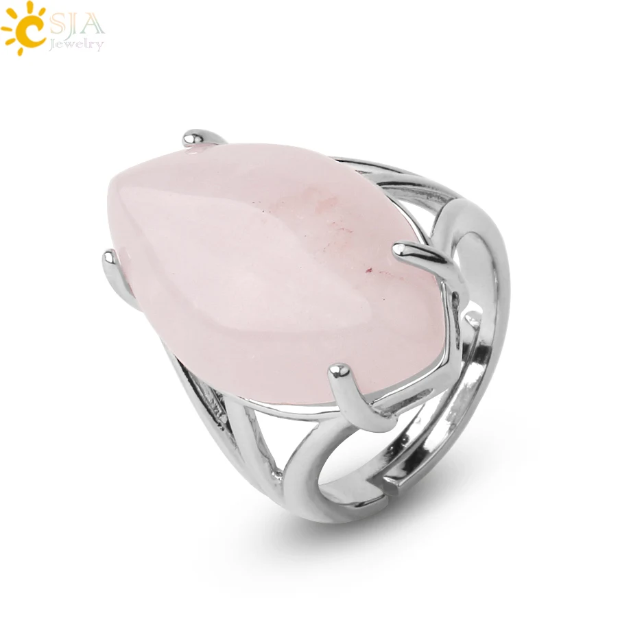 CSJA crystal rings natural stone ring for women men adjustable healing pink quartz lapis lazuli opal turquoise finger rings G574 finger ring adjustable rings