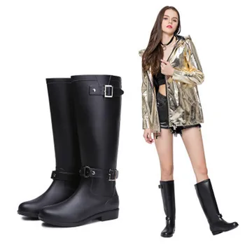 

Women Knee-High Rainboots Punk Style Zipper Tall Boots Women's Outdoor Waterproof Rubber Water shoes For Female Plus size36-41
