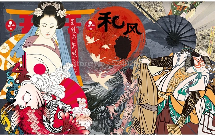 tamanho, mural, cozinha japonesa, restaurante, plano de