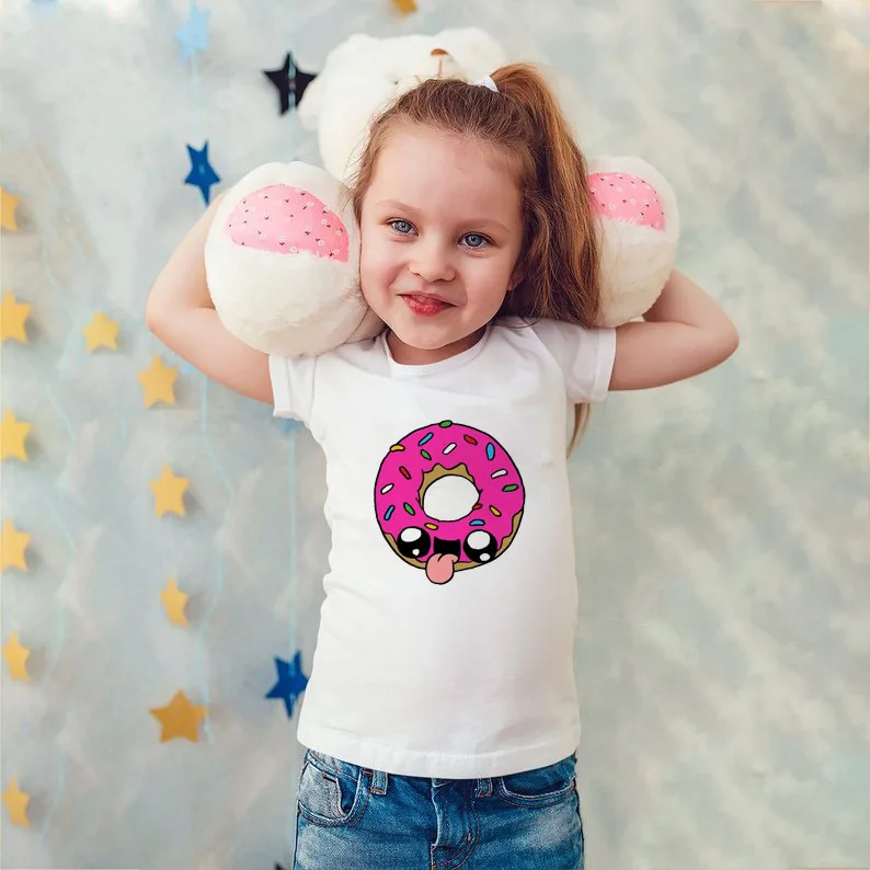 Новая детская футболка с принтом пончика летняя детская футболка с круглым вырезом футболка с короткими рукавами для мальчиков и девочек одежда для малышей топы, футболки, рубашки