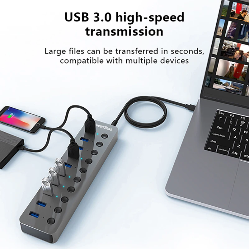 Icy Box IB-AC6110 Hub USB 3.0 externe 10 ports avec ali