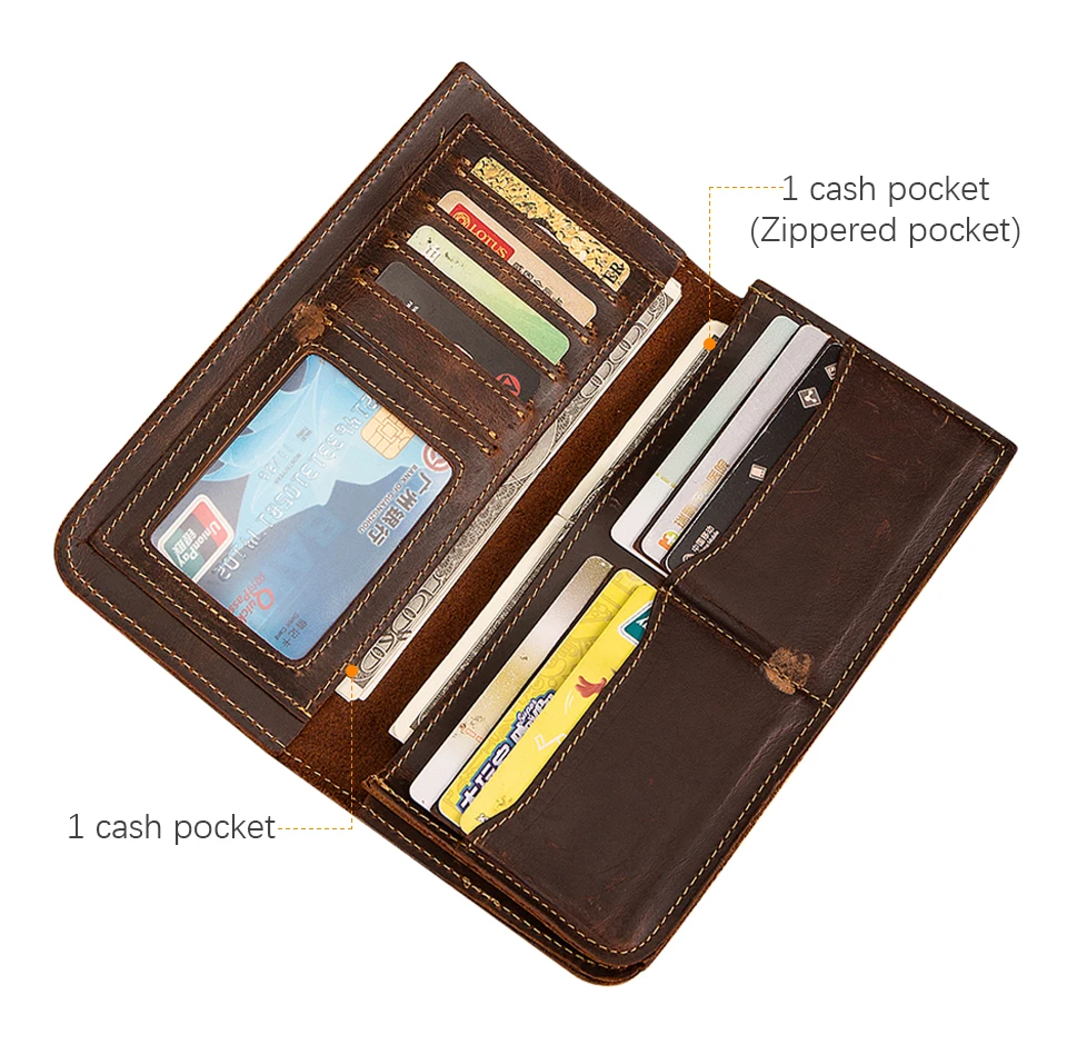 New Unisex Real Leather Vintage Coffee Gift Long Checkbook Organizer Standard Men's Wallet Travel Purse Designer Clutch 8645