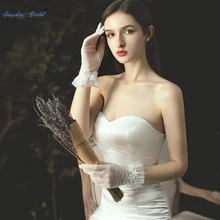 Сапфировые свадебные женские свадебные перчатки с аппликацией, элегантные вечерние перчатки с коротким пальцем, рождественские перчатки