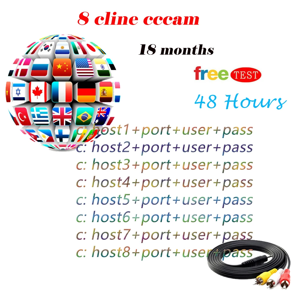 

NEW 2 Year cccams for Satellite tv Receiver lines WIFI FULL HD DVB-S2 Support via USB Wifi GTmedia v7s Europe Spain Portugal