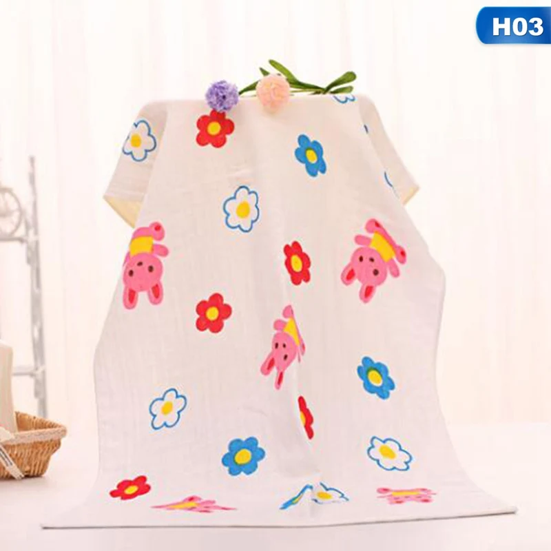 Детское полотенце, хлопок, 2 слоя, марля, 60*120 см, для новорожденных, с мультяшным рисунком, для лица, для рук, для купания, нагрудник, платок - Цвет: H03