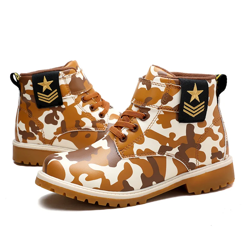 Fur Children Boots Boys Girls PU Leather Waterproof Boots Fashion Ankle Boys Baby Boots Camouflage Kids Boy Shoes