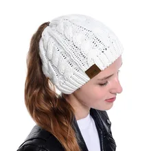 Зима женский хвостик грязная шапка Beanie Шапка мягкая вязаная теплая Осенняя уличная Спортивная повседневная шапка куполообразная вязаный головной убор
