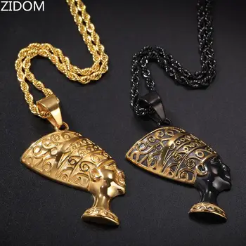 

Men Hip hop Egypt Queen Nefertiti pendant necklaces stainless steel never fade male vintage Hiphop necklace fashion jewelry gift