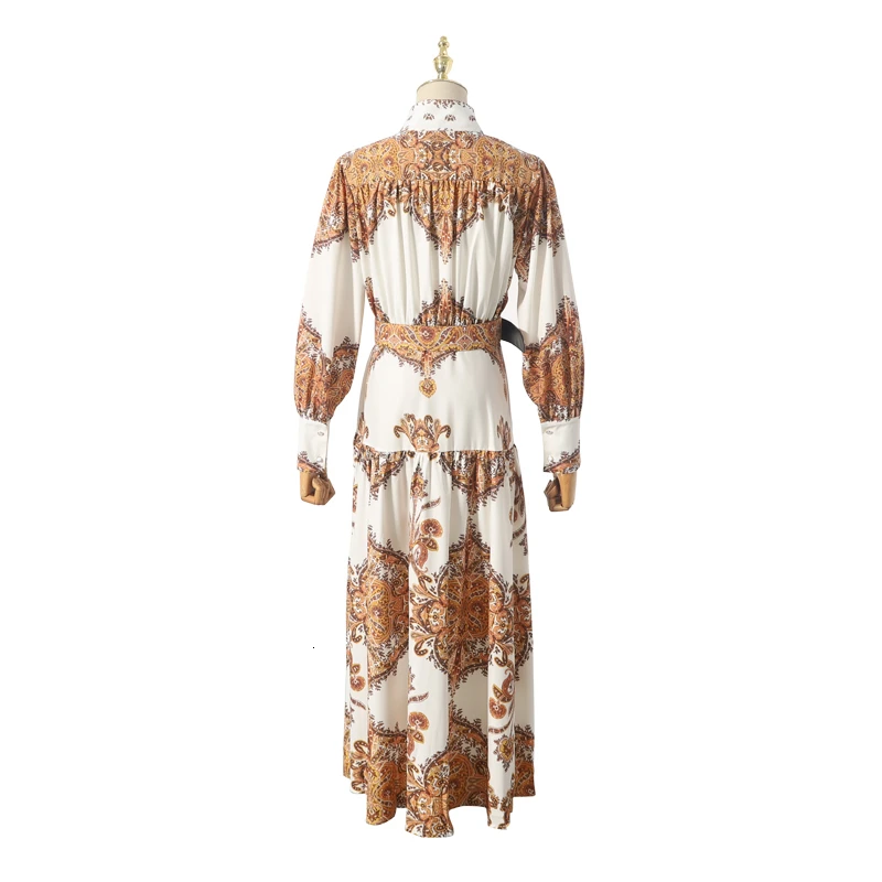 [LIVIVIO] винтажное элегантное платье макси с поясом и поясом для женщин, платья с длинными рукавами и фонариками, Женская мода осень