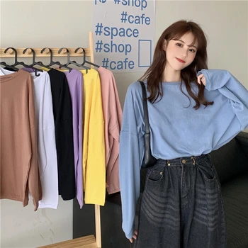 

PX2472 Haze blue lazy base fashion long-sleeved T-shirt top