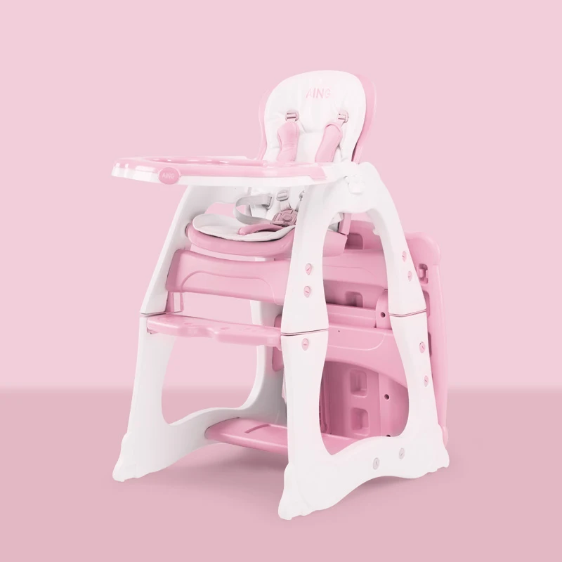 Pink Детский обеденный стул с высокой ножкой, стол для кормления детей, многофункциональный складной стол для детей от 0 до 8 лет - Цвет: Pink