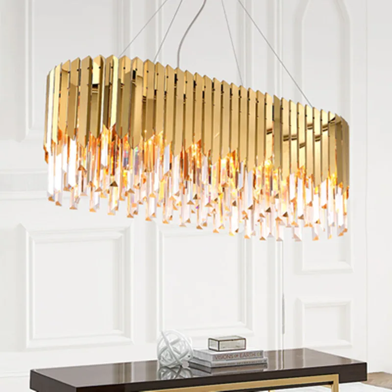 

Luxury Modern Crystal Pendant Lights For Dining Room Rectangle Gold Home Crystal Lamp Kitchen Island LED Crystal Pendant Lights