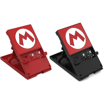 

2pcs Adjustable Charging Dock Station Foldable Play Holder with 6 Game Cards Slots for Nintendo Switch- Red & Black-Red
