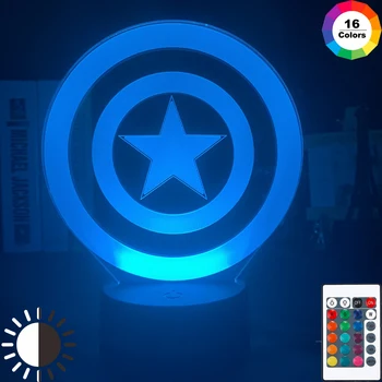 

Captain America's Shield Kids Night Light for Bedroom Decor Led Color Changing Nightlight Battery Powered Table 3d Lamp Marvel