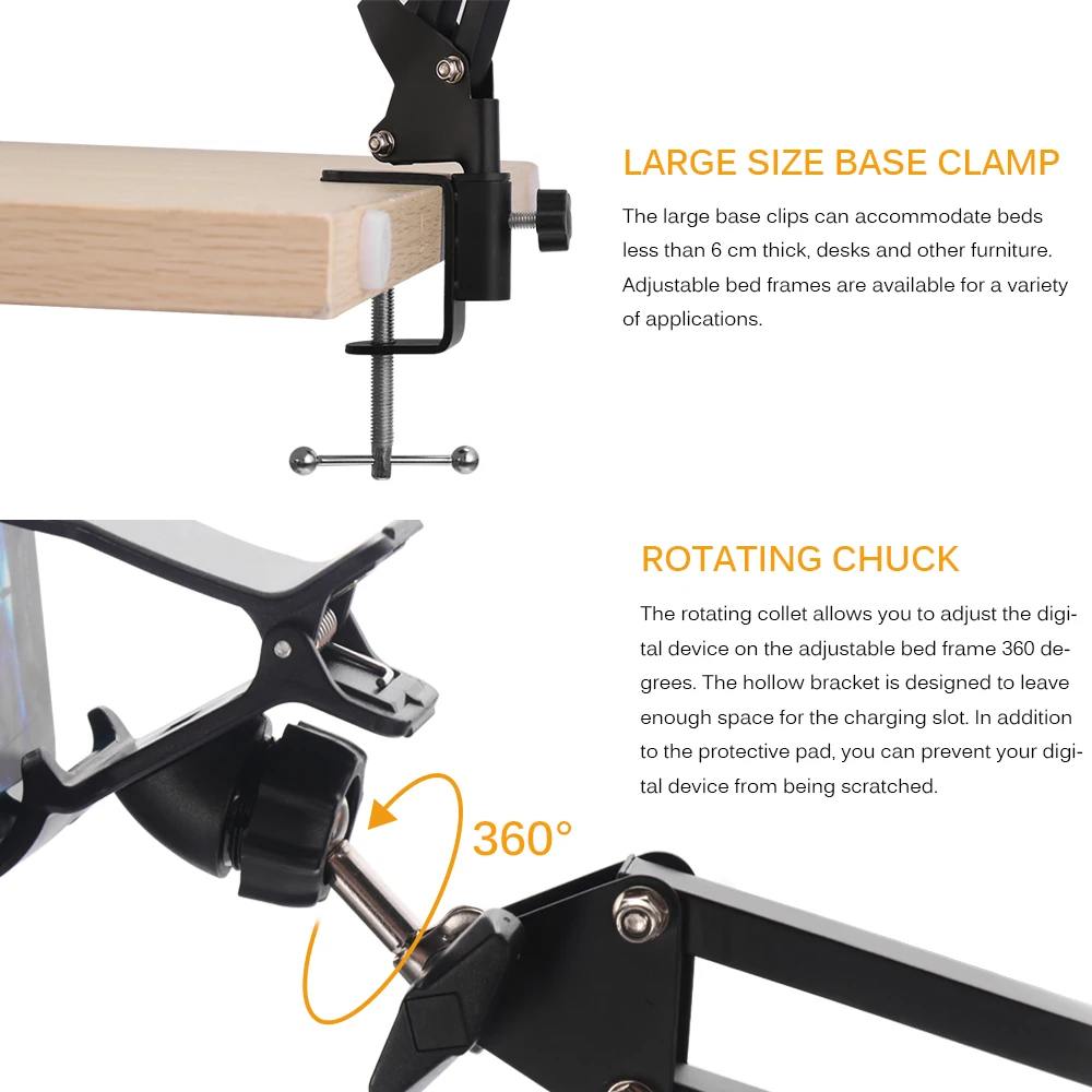 New Adjustable Lazy Arm Tablet Stand Universal Rotating Desktop Table Holder Hands Free Cell Phone Bracket In Bed For Phone