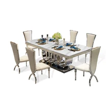 Дизайнерский уникальный набор для столовой из нержавеющей стали с мраморным столом и 6 кожаными стульями mesa de jantar muebles comedor