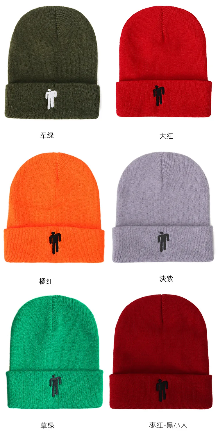 Вышивка Billie Eilish Beanie шляпа для женщин и мужчин вязаные зимние шапки для мужчин и женщин Твердые хип-хоп повседневные с манжетами широкий берет-Боб