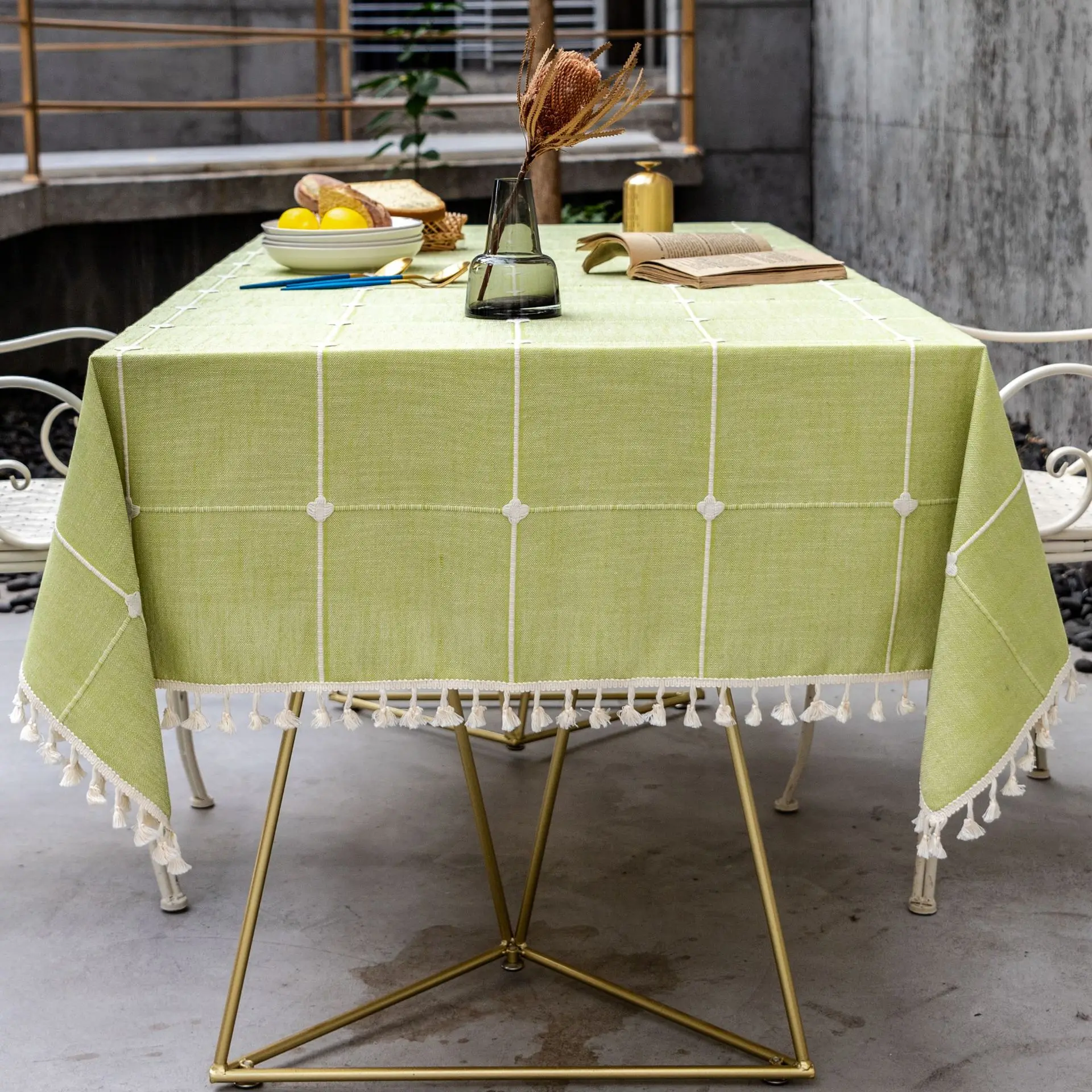 Christmas Decoration Tablecloth Pink Green Striped Plaid Washable Cotton Linen table cloth Family Gathering Wedding Table cover